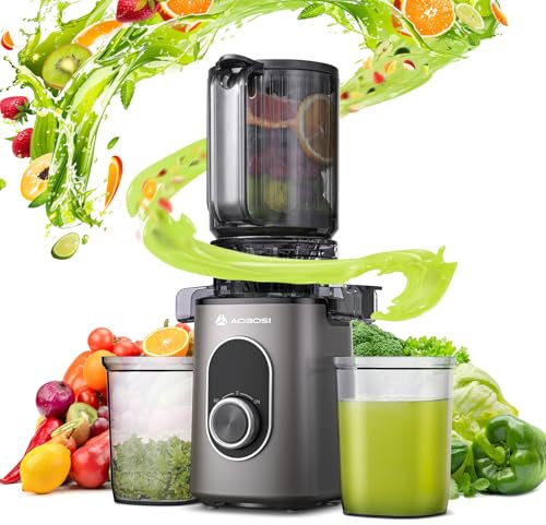 AAOBOSI Juicer Machines with 4.3 Wide, Cold Press Juicer with Reverse Function, Masticating Juicer for Whole Fruits and Vegetables, BPA Free, Juice Maker with 2 Cups, Easy to Clean, Brush Included
