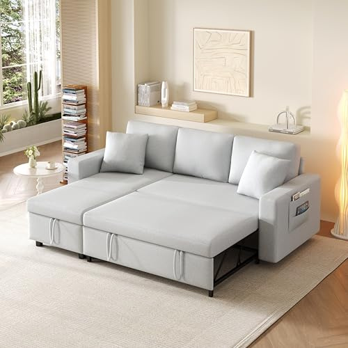 Zepneiy Canapé Convertible 3 Places en L, Canapé d'angle Convertible avec Rangement, Canapé Lit avec Sac d'accoudoir, Méridienne Réversible Gauche/Droite au Salon Appt