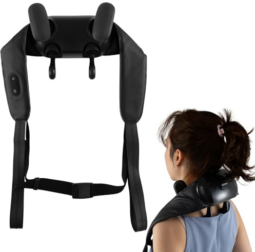 COSTWAY massageapparat för nacke och axel massageapparat, 4D knådning Shiatsu massagemaskin med 2 värmenivåer, bärbar ryggmassageapparat, knådmassageapparat trådlös svart