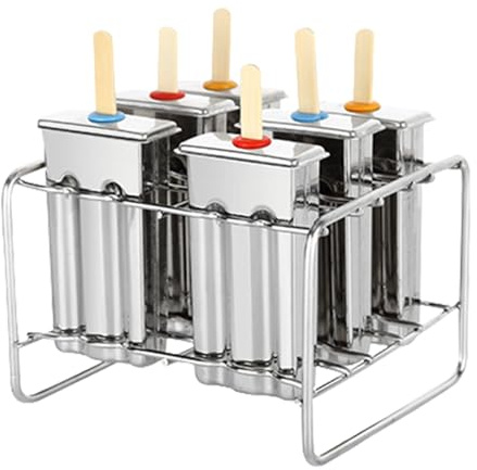 Moldes de, bandeja de 5 pulgadas, golosinas de acero inoxidable, moldes reutilizables para paletas de hielo con soporte y 100 palos de madera, ideales para postres caseros de verano y diversión