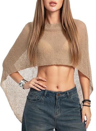 Navneet Poncho Transparente de Punto para Mujer Chal de Ganchillo | Poncho Mujer Verano, Estilo Boho Elegante, de estilo capa, Bolero Pareo de Playa Verano Transparente