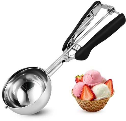 TJ POP Stor Glasskopa 8 cm – Rostfritt stål Kakskopa med Enkel Avtryckare, Bra Grepp för Glass, Melonbollar, Köttbullar och Potatismos