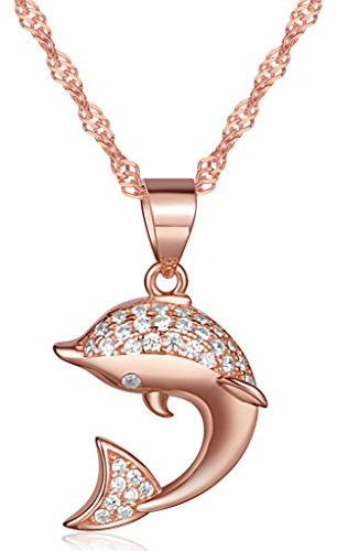 Yumilok pendentif collier en 925 argent et zircon le pendentif est amovible cubique le dauphin mignon aimable pour femme fille comme cadeau, Argent sterling, Oxyde de Zirconium, Argent sterling, Oxyde