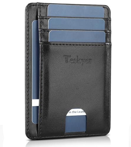 Teskyer Men Card Holder Wallet, Slim Credit Card Wallets, Minimalist, RFID Blocking, 1 ID Window, Holds up to 8 Cards, Black