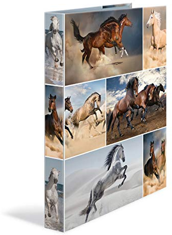 HERMA Ring Binders A4 Horse Set of 3 Slim 2 Rings 35 mm Wide Children's Ring Binder with Animal Motif Colourful Folder with Inner Print for Boys and Girls