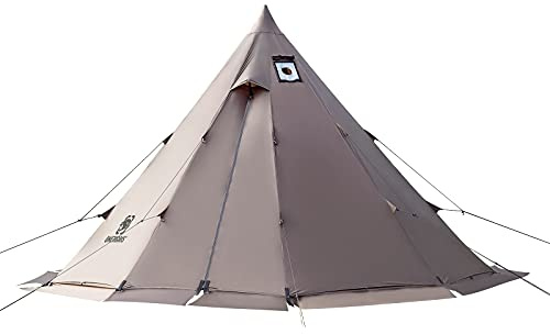 OneTigris Rock Fortress Hot Tent with Stove Jack, 4 Season, 4-6 Person Tipi Tent, Family Tent for Camping Backpacking Hunting Fishing Waterproof Wind-Proof (Coyote Brown)