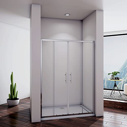 Acezanble Porte de douche coulissante 140x190cm en niche, 5mm verre transparent sécurit répondant à la norme EN 12150 4 verres