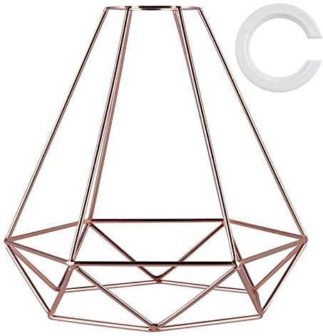 Skelang Metal Ceiling Lamp Shade, Geometric Lampshade with Reducer Ring, Pendant Wire Cage Light Shade for Kitchen, Dinning Room, Bedroom, Hallway, Rose Gold