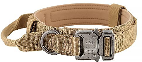 Plutus Pet Tactical Dog Collar, Soft Padded, Adjustable With Heavy Duty Metal Buckle, Military Dog Collar With Control Handle For Medium Large and Extra Large Dogs (L, Brown)