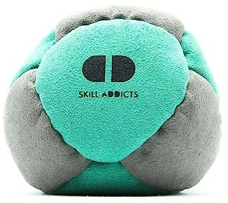 Skill Addicts Footbag - Türkis Grau (Freistil Foot Bag für jedes Fähigkeitsniveau, Enthält einen Satz Hackysack-Aufkleber und eine App zum Erlernen von Tricks)