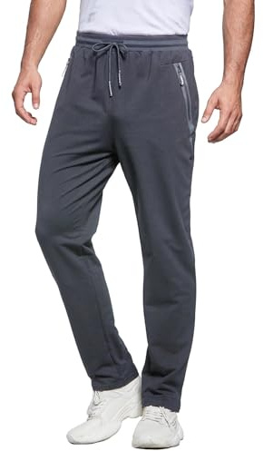 ZOXOZ Mens Tracksuit Bottoms Open Hem Trousers Mens Joggers Slim Fit Cotton Jogging Bottoms Elasticated Waist Zip Pockets Dark Grey2 L