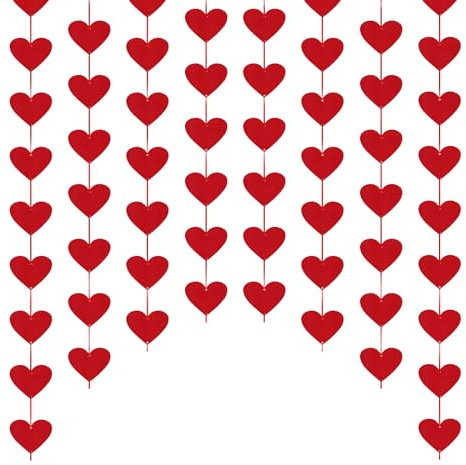 Valentines Day Red Heart Garland - 72 Pcs Pre-Assembled Red Heart Shaped Hanging Felt String Garland for Valentine Day Decor Galentines Day Decorations Engagement Wedding Birthday Party Supplies
