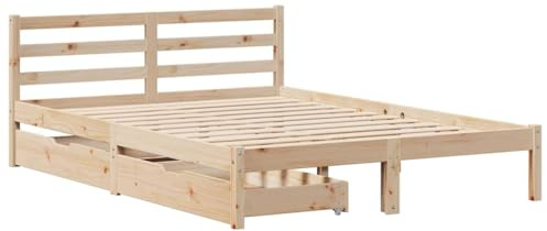 vidaXL Cadre de lit avec tiroirs 160x200 cm Bois Massif de pin, sommier, Cadre de lit Double, Cadre de lit en Bois Massif, Meuble de Chambre à Coucher