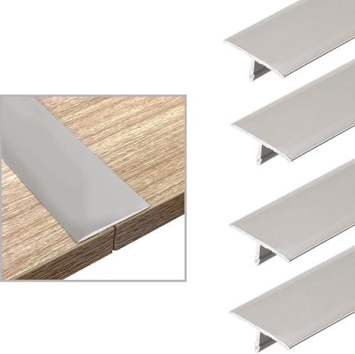MXCELL 4pcs Grey T Molding Floor Transition Strip, 4ft x 0.8in Aluminum Laminate Transition Strip for Flooring - Floor Flat Divider Strip Doorway Edge Trim for Joining Floor Gaps, Threshold