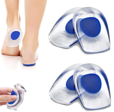 2 Pairs Silicone Gel Heel Cups for Foot Pain Relief, Plantar Fasciitis Support, Cushion Pads for Heel Spurs, Achilles Pain & Fatigue (UK 4-7/EU 35-39)(Blue)