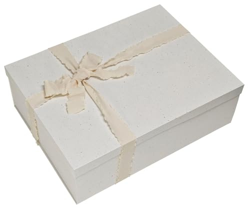 Tekhoho Off-White Extra Large Gift Box 44x33x14cm, Reusable & Foldable Gift Boxes with Lid & Ribbon for Presents Packaging, Christmas Wedding Birthday