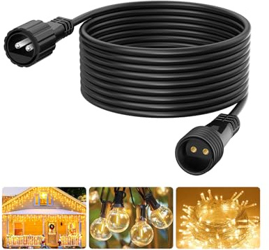 Catena di prolunga 6 m, per illuminazione natalizia, catena di luci esterne, 2 poli, impermeabile, cavo di prolunga per lampadine G40, rete luminosa, pioggia di ghiaccio