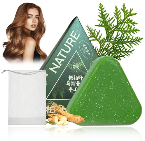 Nature Seven Green Soap Shampoo with Foaming Net, Nature Triangle Shampoo Bar, Usman Grass Hair Shampoo Bar for Women & Men, 2in1 Solid Shampoo and Conditioner Bars for Strengthens Smooths Hair