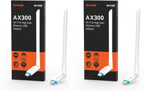 Tenda AX300 Adattatore USB Chiavetta WiFi per PC, 2.4GHz 286Mbps, Antenna WiFi 6dBi, WPS, Soft-AP, Windows 7/10/11, U2 (Confezione da 2)