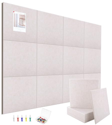 Large Cork Board Alternative 48 x 36, 12 Pack Pin Board, Bulletin Boards | Includes Pushpins & 70 Removable Adhesive Tabs, High-Density, Notice Boards for Wall Office Home Decor (Oatmeal)