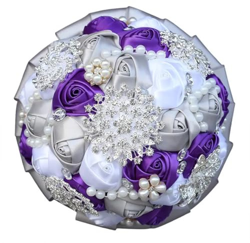 HJRegaFimu Crystal Wedding Bouquet Beaded Brooch Accessories Artifical Flowers Bridal Bouquets Fleece Mauve Ivory