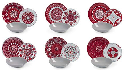Excelsa Mandala Red Servizio Piatti 18 Pezzi, Porcellana