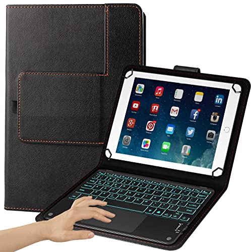eoso TouchPad Keyboard case for 9,9.7,10.1,10.2,10.5,10.9,11 Tablets,2-in-1 Bluetooth Wireless Keyboard with Touchpad,7 Colors Backlit & Leather Folio Cover(Black)