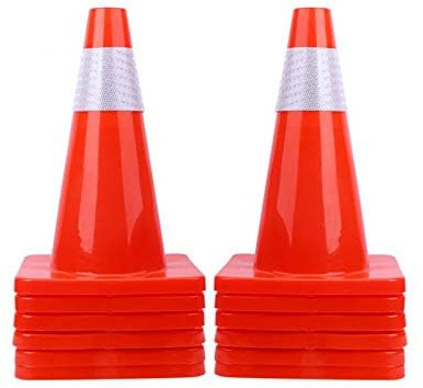 12 Pack 18 Traffic Cones Safety Road Parking Cones Weighted Hazard PVC Cones Construction Cones for Traffic Fluorescent Orange with w/4 Reflective Strips Collar Plastic Safety Signs (12)