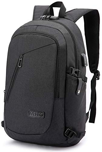 WENIG Anti-Theft Travel Laptop Backpack with USB Charging Port Lock,Water Resistant Slim Work Computer Bag for Men College Bookbags Fits 15.6 Inch Laptop