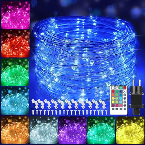 StarryEver 12M Bunt LED Lichtschlauch Außen, Wasserdicht LED Bunt Lichterschlauch,120er LED Lichterkette Innen Strombetrieben mit Fernbedienung Timer,16 Farben 132 Modi LED Schlauch für Garten Balkon