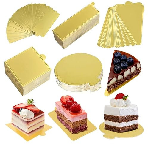 Counius 150 Piezas Bases de Cartón para Tartas,Mini Torta De Oro Desechable Bandeja de Visualización Postres Anti-Grasso Cartulina para Boda,Cumpleaños Herramientas de Decoración de Postres