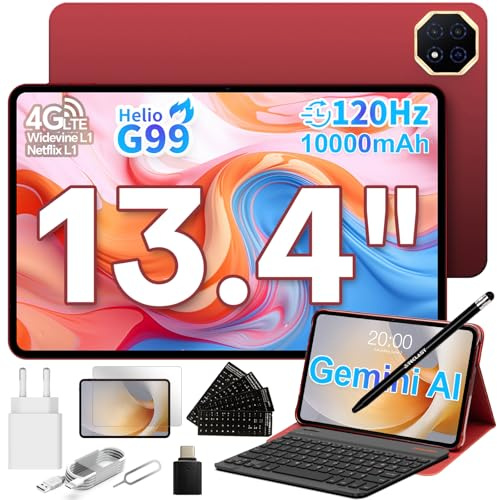 TECLAST T65PLUS Helio G99 Tablet 13.4 Pulgadas, 2.2GHz Octa-Core 120Hz Android Tableta con Teclado+Lapiz+Funda, Doble SIM 4G LTE+5G WiFi, 10000mAh/18W, 20GB RAM+128GB ROM(TF 8TB), Widevine L1/GPS/13MP