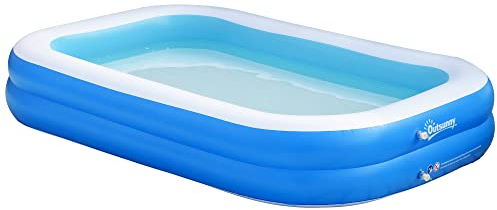 Outsunny Piscina Gonfiabile Rettangolare da Esterni per 1-2 Adulti in PVC Resistente, 2 Camere d'Aria e Valvola di Scarico, 262x176x56cm, Blu