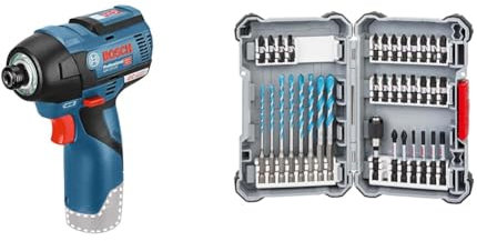 Bosch Professional Akku Drehschlagschrauber GDR 12V-110 (ohne Akkus und Ladegerät, im Karton) + 35tlg. MultiConstruction Bohrer- und Impact Control Schrauberbit-Set (Pick and Click, HEX-9, Zubehör)