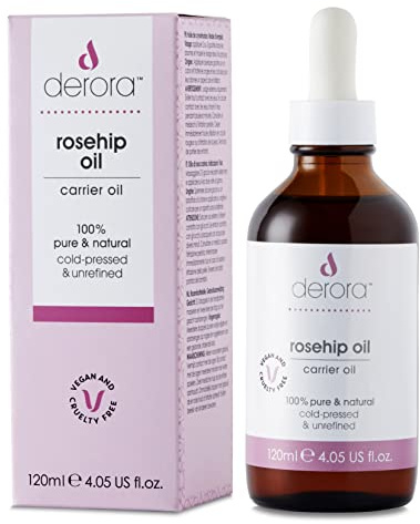 Derora Huile de rose musquée | Nourrit la peau, les cheveux et les ongles | Anti-âge | 100% pur et naturel | Pressé à froid et non raffiné | Riche en antioxydants et vitamines A, C et E (120ml)