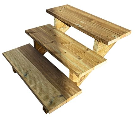 Scala esterna BERLIN, 3 gradini, Altezza 54cm, Larghezza 80cm, senza alzate, Scala in kit in Legno Autoclave- Vinuovo