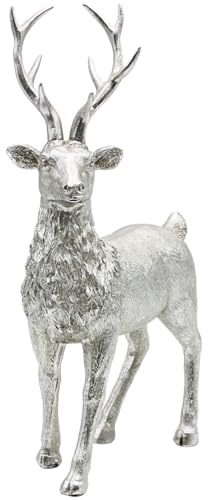 Keramisk dekorativ figur, modern dekorativ staty, lantlig skulptur som hjort i silver – glitter, stående, L/B/H: 24 x 10 x 36 cm
