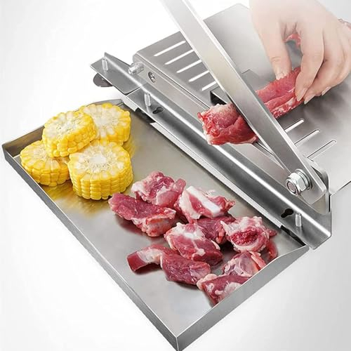 SenhE Stainless Steel Manual Meat Cutter, Home Commercial Food Slicer Machine, with Meat Tray and Suction Cup, for Cutting Small Meat Bone Beef Herbs Pastry