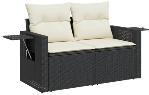 vidaXL Divano da Giardino con Cuscini a 2 Posti Nero in Polyrattan
