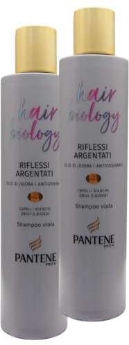 Shampoo Antigiallo, Shampoo Capelli Professionale, per i Capelli Bianchi, Grigi o Biondi, Hair Biology Riflessi Argentati 250 ml (2 Flaconi)