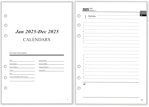 2025 A5 Diary Refill - Day per Page, Tabs, Extra Notes, UK Holidays