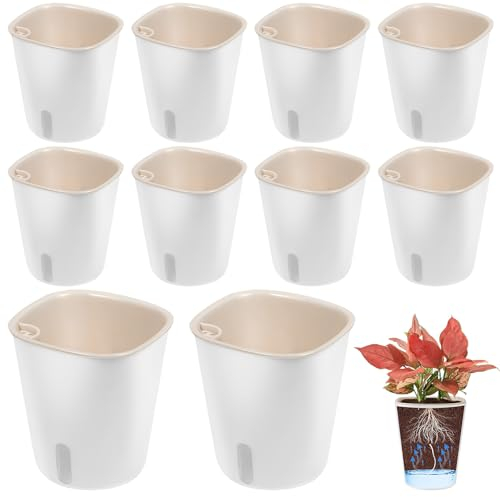 Vaileal 10er Set Selbstbewässerungstopf, Selbstwässernder Blumentopf, Selbstbewässerung Topf mit Wasserstandsanzeiger, Blumentopf Wasserspeicher, Bewässerung im Innen- und Außenbereich