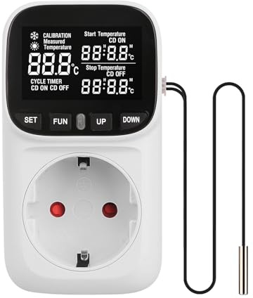 WIYETY Termostato presa 230 V con sonda, presa termostatica, riscaldamento, raffreddamento, termostato digitale, presa per terrario, rettile, incubatore, bianco