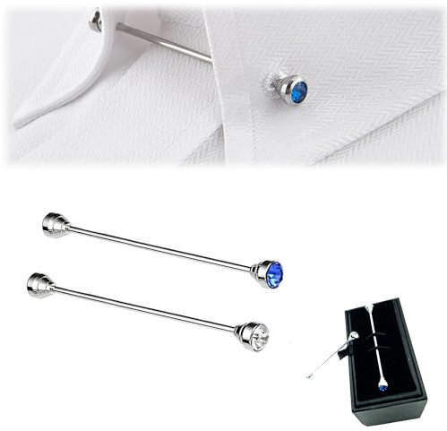 LONGHAO 2+1 pcs Krawatte Kragen Pin Krawattenkragen Bar Pin Set Herren Shirt Halsband Clip Klassische Krawattennadel Krawattennadeln FüR Herren Silber,Farbiges,FüR vatertagsgeschenk für papa (A)