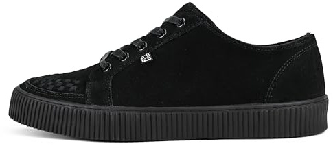 T.U.K. Ribbed Sole Creeper Sneaker - Mens and Womens Fashion Trainers - Skate, Punk, Rock and Goth Shoes in Leather, Suede and Canvas - Colour Black - Size UK M9 / W10