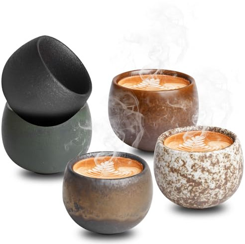 5 Stück Espressotassen, 50 ml Espressotassen Set aus Steingut, Dickwandig Keramik Espresso Tassen Set, ohne Henkel, Mini Espressotasse ideal für Espresso, Mokka, Ristretto, Macchiato