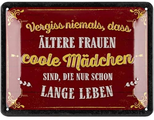 LANOLU Retro Blechschilder Coole Mädchen die lange leben vintage Metallschilder mit Sprüchen als Wanddeko für Küche und Garten - Shabby Chic Deko Farmhouse Holz Optik 15x20cm
