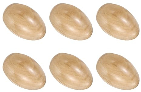 sourcing map 6 Pcs Wood Egg Shaker Wood Musical Eggs Hand Percussion Shaker Wooden Hand Percussion Instrument for DIY Painting Music Learning Easter Party Performance (Wood Color)