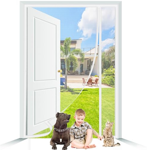Tenda Zanzariera Magnetica per Porta 285x195cm Bianco Anti Insetti Tenda di Zanzariera Porta Adsorbimento Magnetico per Porte Ingresso Cortile Facile Da Installare