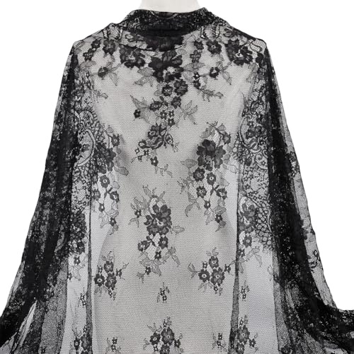 CABODYALS Tessuto In Pizzo Ricamato con Ciglia Nere, Motivo Floreale, Tessuto A Rete Trasparente, Vintage, Morbido e Decorativo, per Cucire, Realizzare Abiti Da Sposa, Decorazioni, Forniture Artigiana
